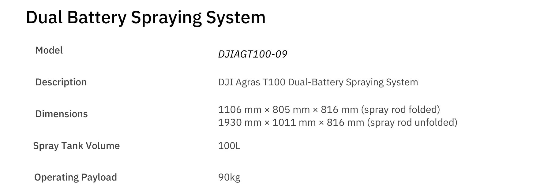 DJI Agras T100 Dual-Battery Spraying System detail view