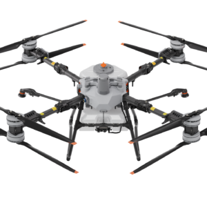 DJI Agras T100 aircraft fitted with the 100L spraying system, front three-quarter view