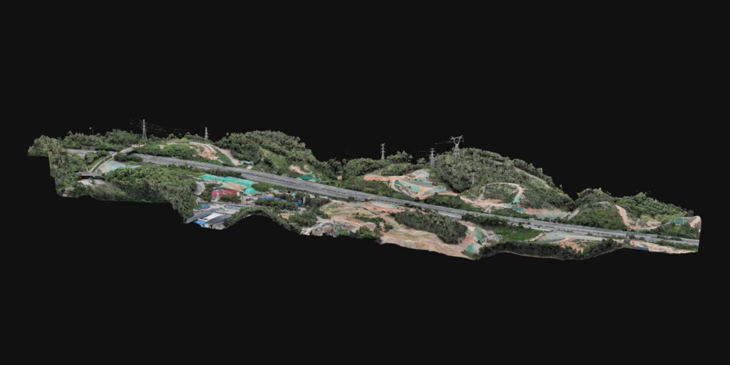 3D terrain and road model built from drone images in DJI FlightHub 2