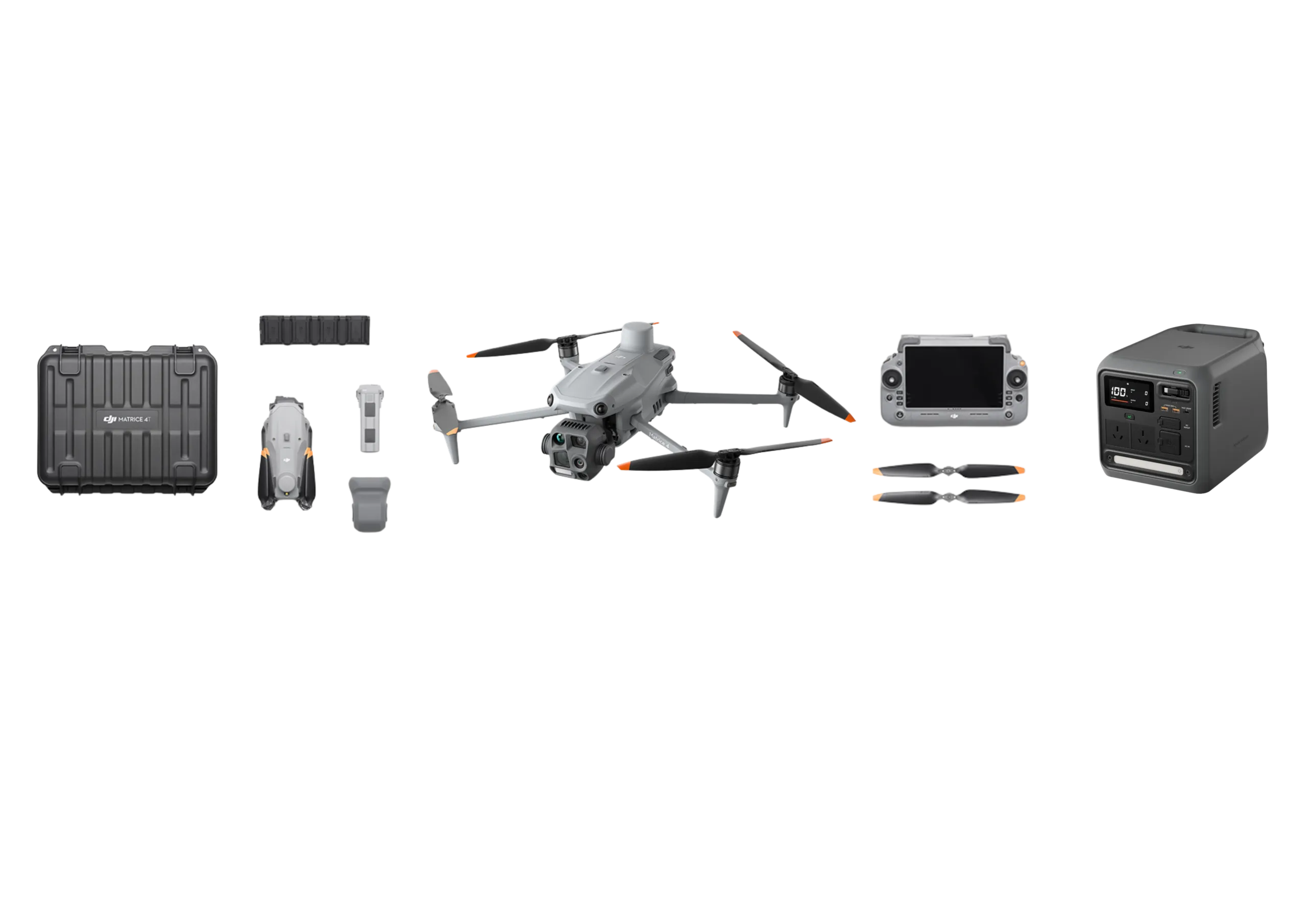 DJI Matrice 4T thermal drone mustering package with batteries, controller, speaker, propellers and DJI Power 1000 Mini
