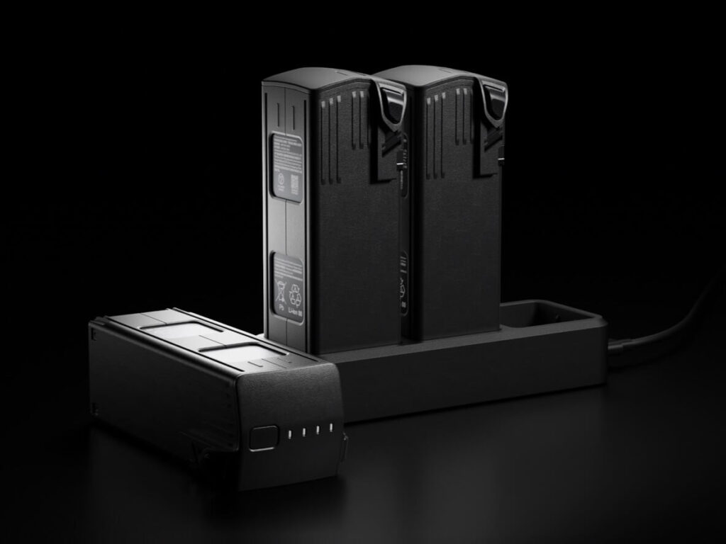 DJI Mavic 3 intelligent flight batteries on their charging hub