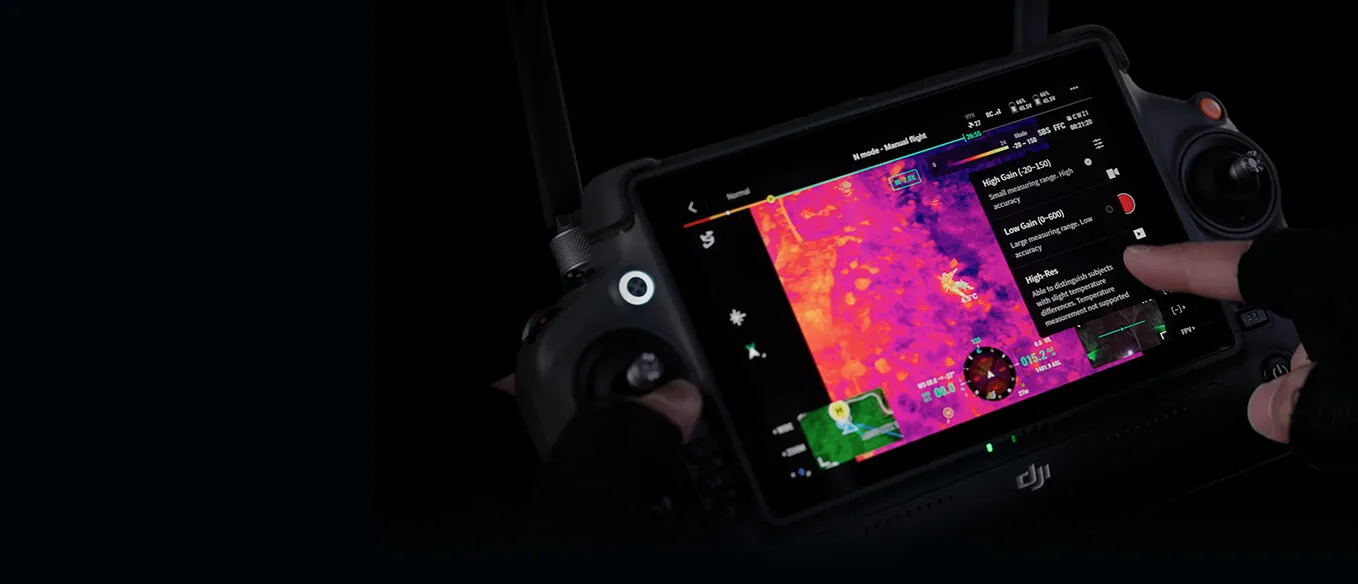 Thermal image from the Zenmuse H30T shown on a DJI remote controller