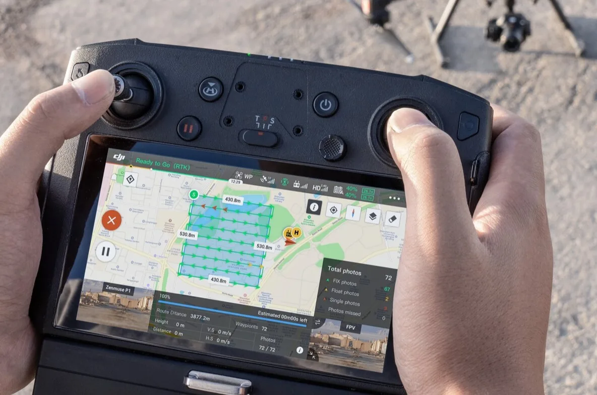 Flight planning screen on a DJI remote controller for a mapping mission