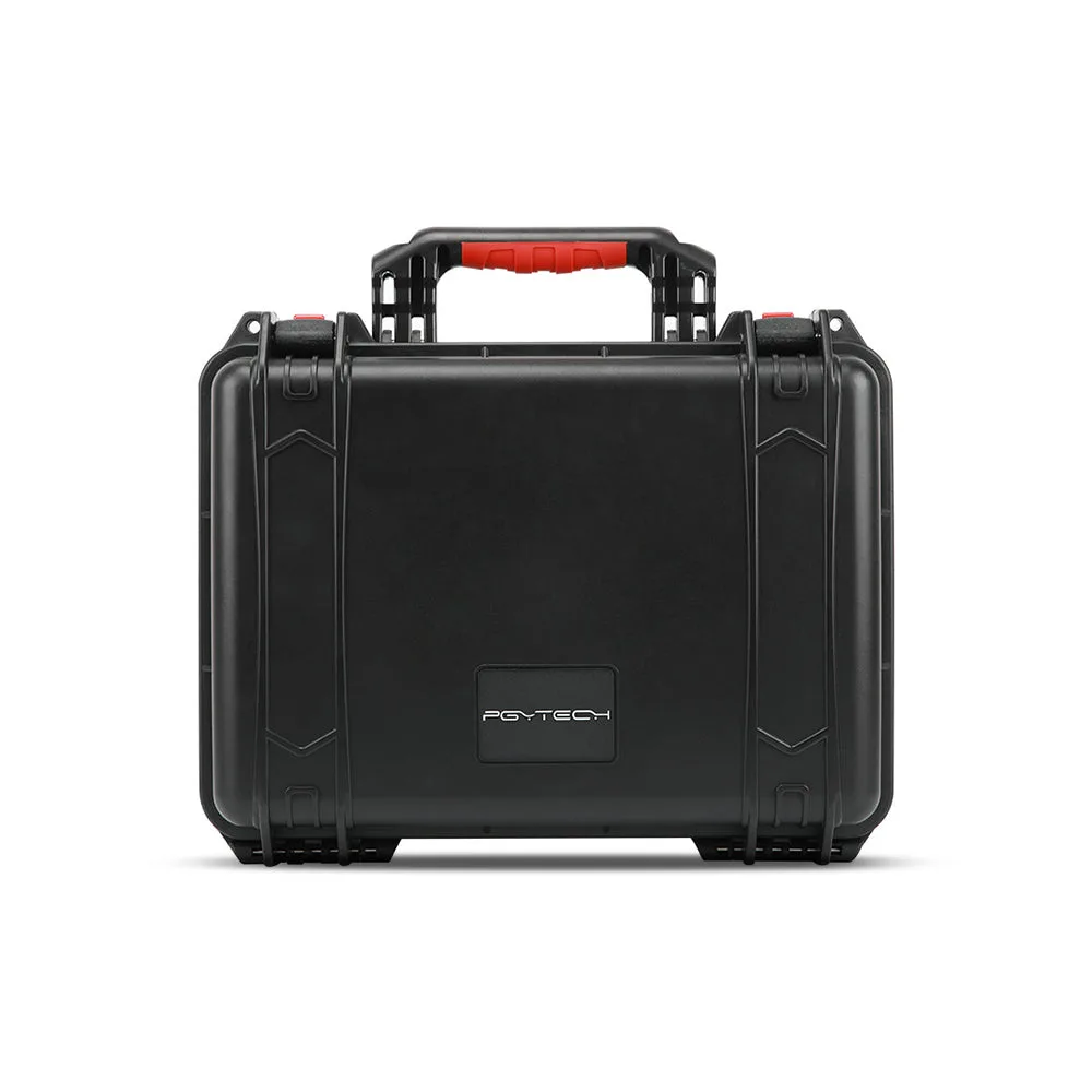 Closed black PGYTECH P-43A-010 carrying case with handle and four latches